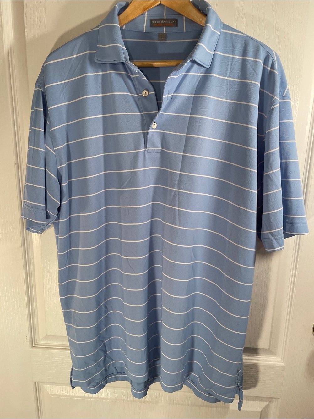 Peter Millar Sky Blue Polo with White Stripes